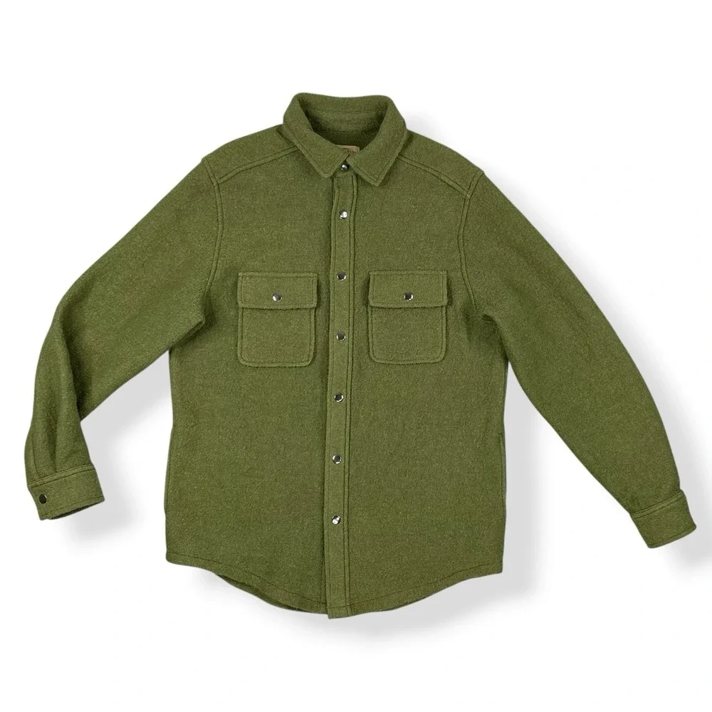Telluride Jacket Men Medium Green Long Sleeve Collared Snap Down Shacket Wool